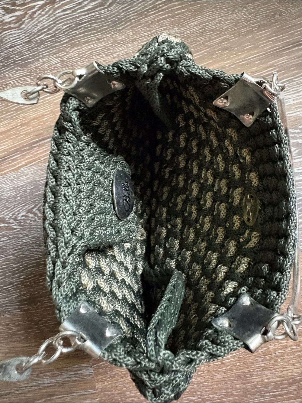Dark Olive Crochet Shoulder Bag with Gold Hardware